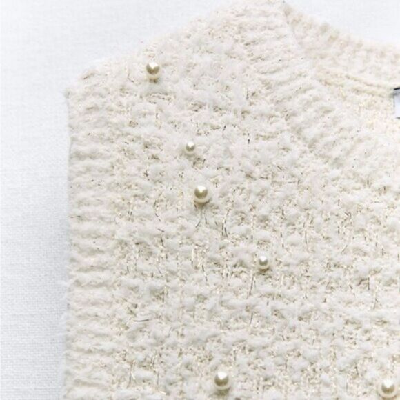 NWT ZARA TWEED PEARL TEXTURED MINI DRESS - Picture 9 of 11